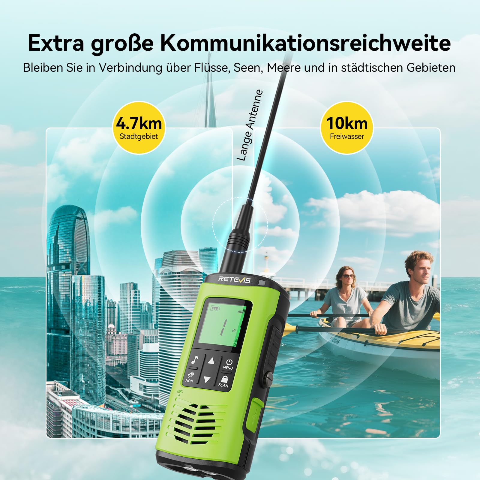 Retevis EZTalk 64S Walkie Talkie, IP68 Wasserdichtes Funkgerät Langstrecken | RT649P 2.0 Funkgeräte für Kajak, Camping Angeln, Korrosionsbeständige, Rechargeable, Taschenlampe, SOS-Alarm, Robust Radio
