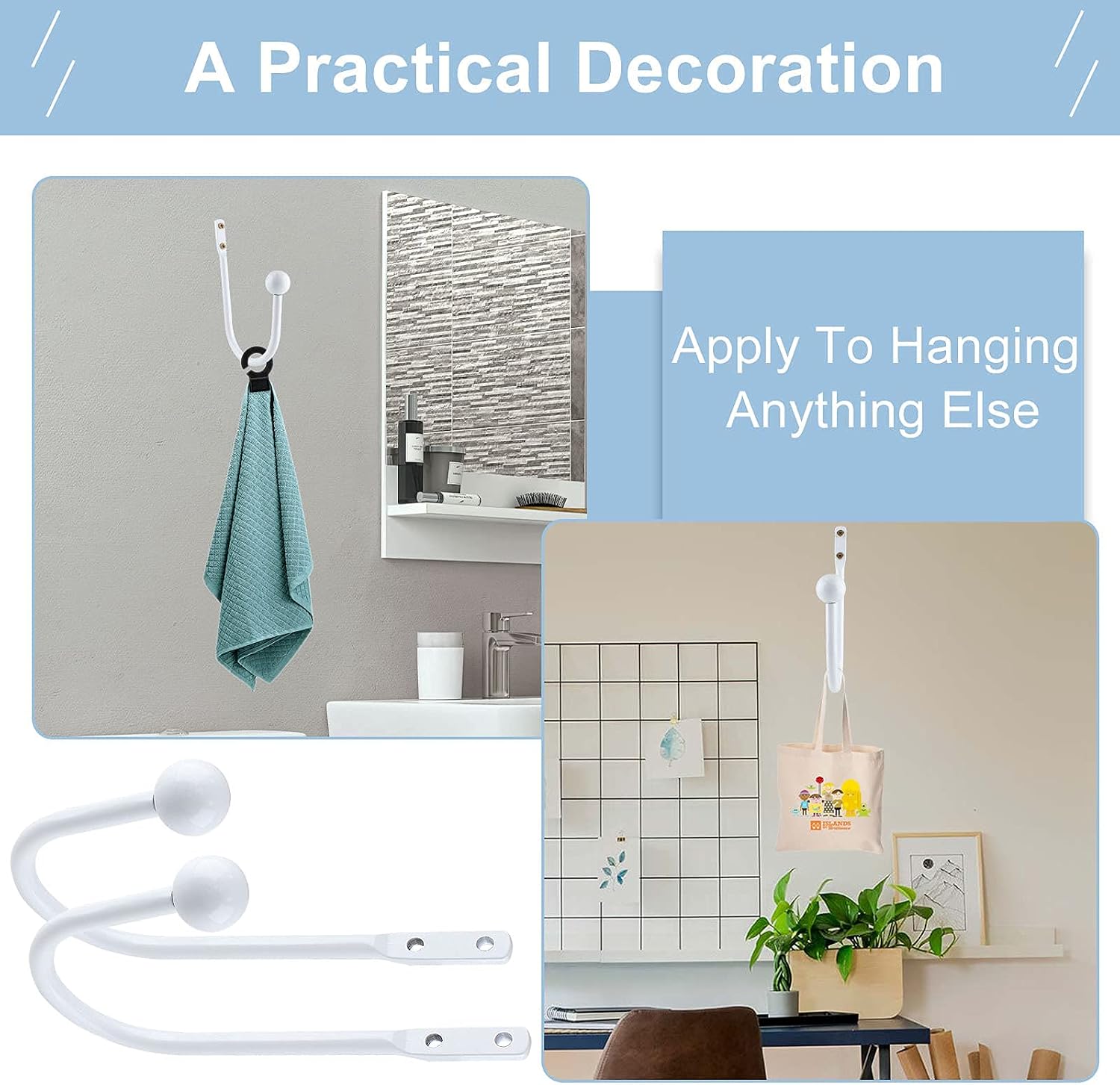 Zorfeter Ball End Curtain Holdbacks, 4 Pcs, White | Window Drapery Tiebacks, For Bedroom Living Room Office, With Screws, Decorative