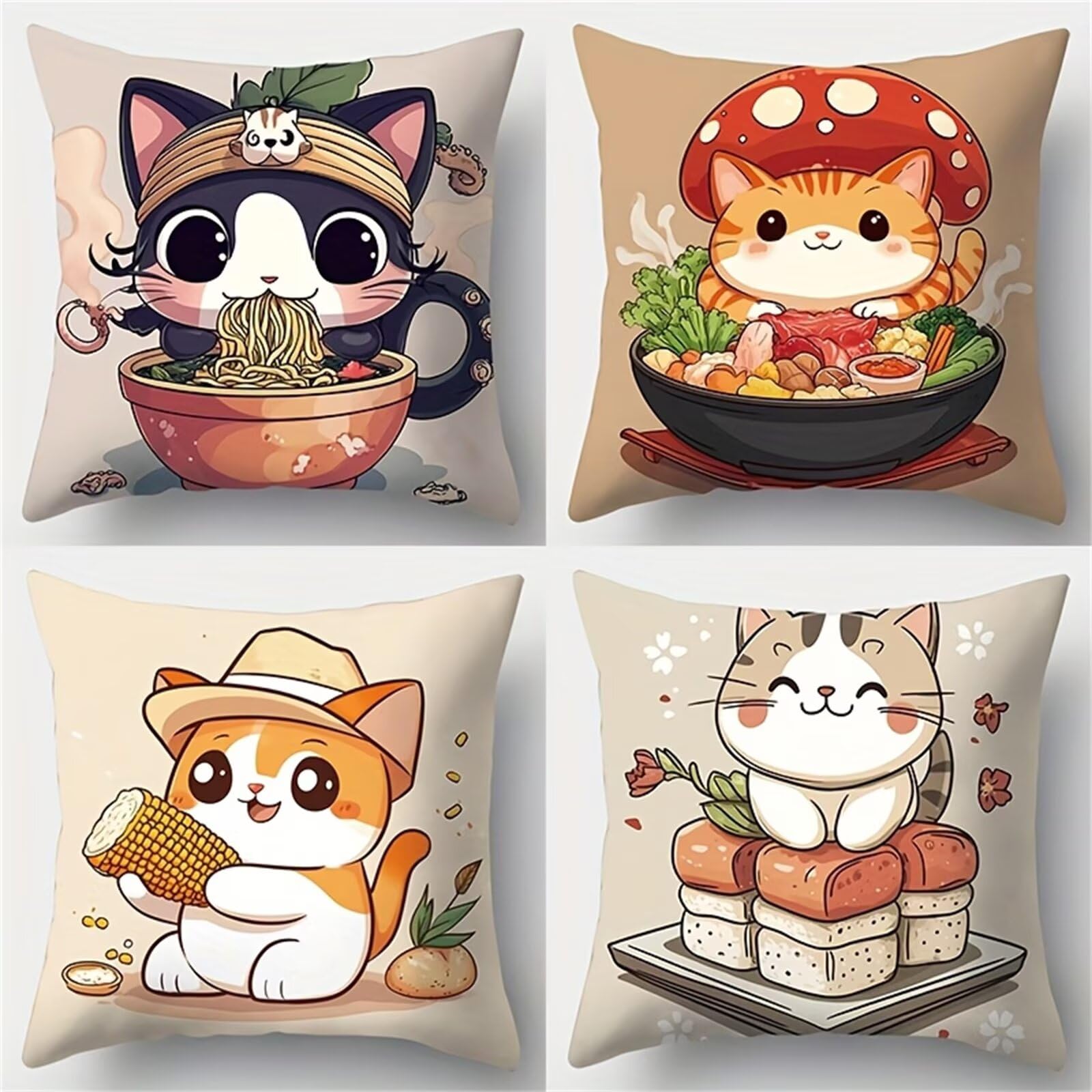 Housse de coussin en lin 50x50 cm lot de 4 taie d'oreiller carrée pour canapé