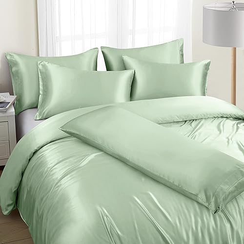 Miniatura 8 de Ersmak Juego de funda de edredón de satén de 6 piezas, tamaño matrimonialqueen, de lujo, con 1 funda de edredón suave, 4 fundas de almohada Queen y