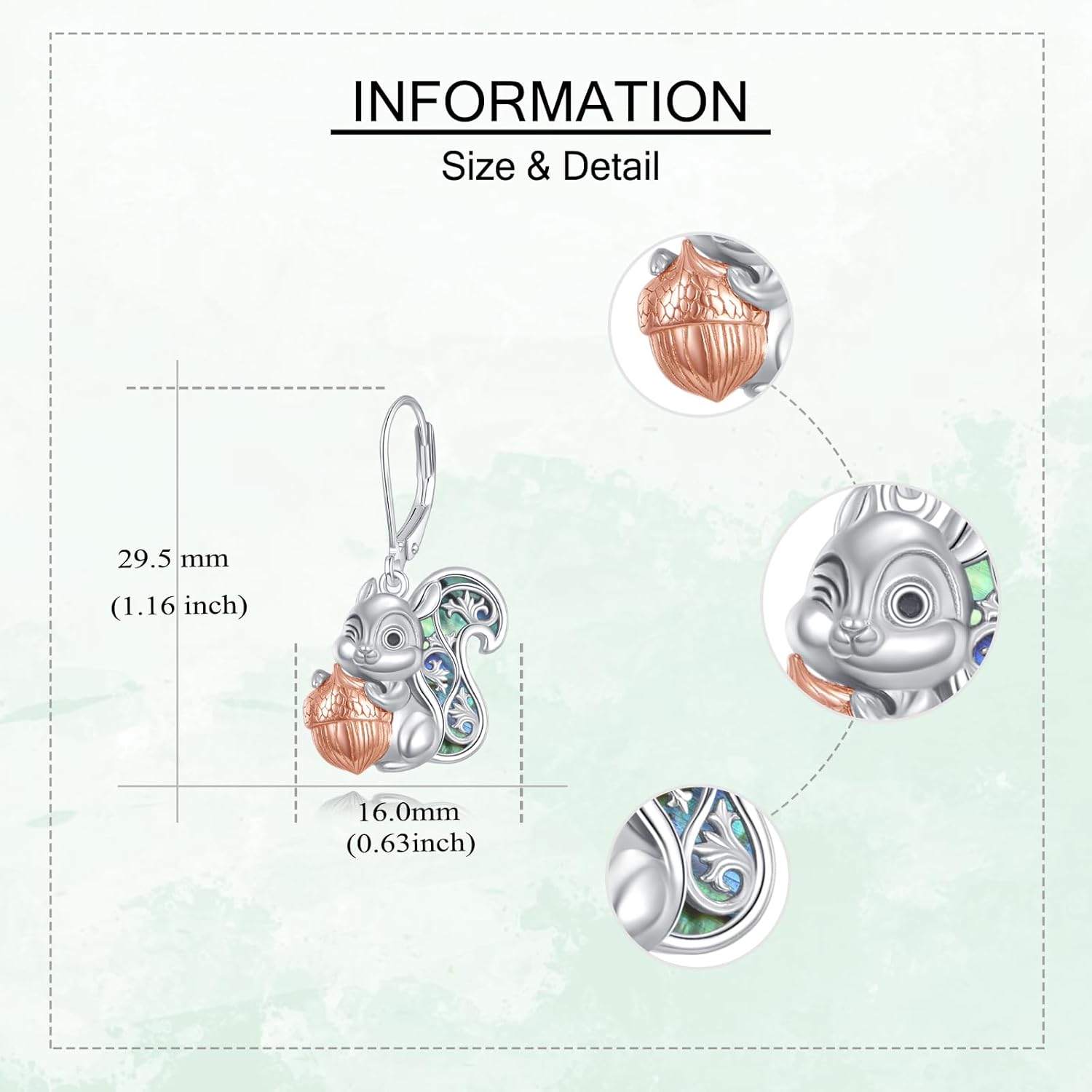 MONGAS Squirrel Earrings Sterling Silver Cute Animal Drop Dangle Earrings Created Abalone Squirrel Jewelry Gifts for Women - Image 2