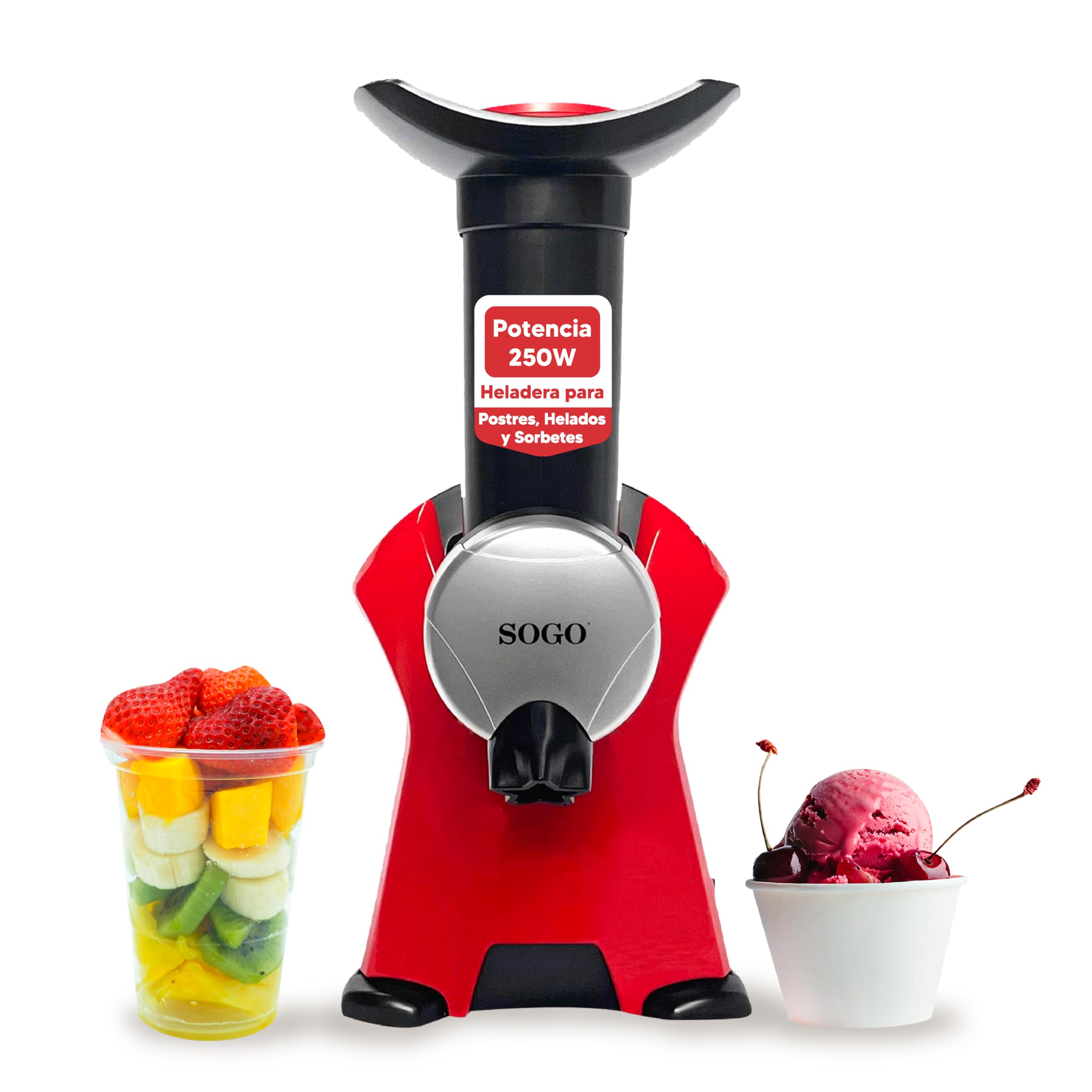 Sogo Heladera para Postres, Helados y Sorbetes - Máquina de Hacer Helados con Recetario de Postres Helados - Prepara Helados, Sorbetes y Batidos Utilizando Frutas/Chocolate Congelado - Heladera Niños