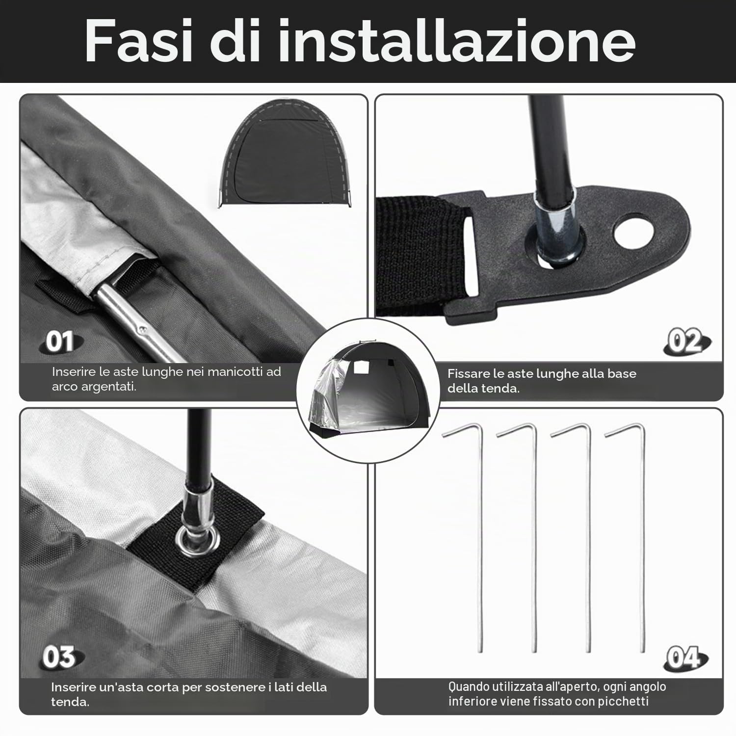 Tenda da bicicletta, impermeabile, portatile, da campeggio, per biciclette, garage, per esterni, per biciclette, moto, attrezzi da giardino, colore nero