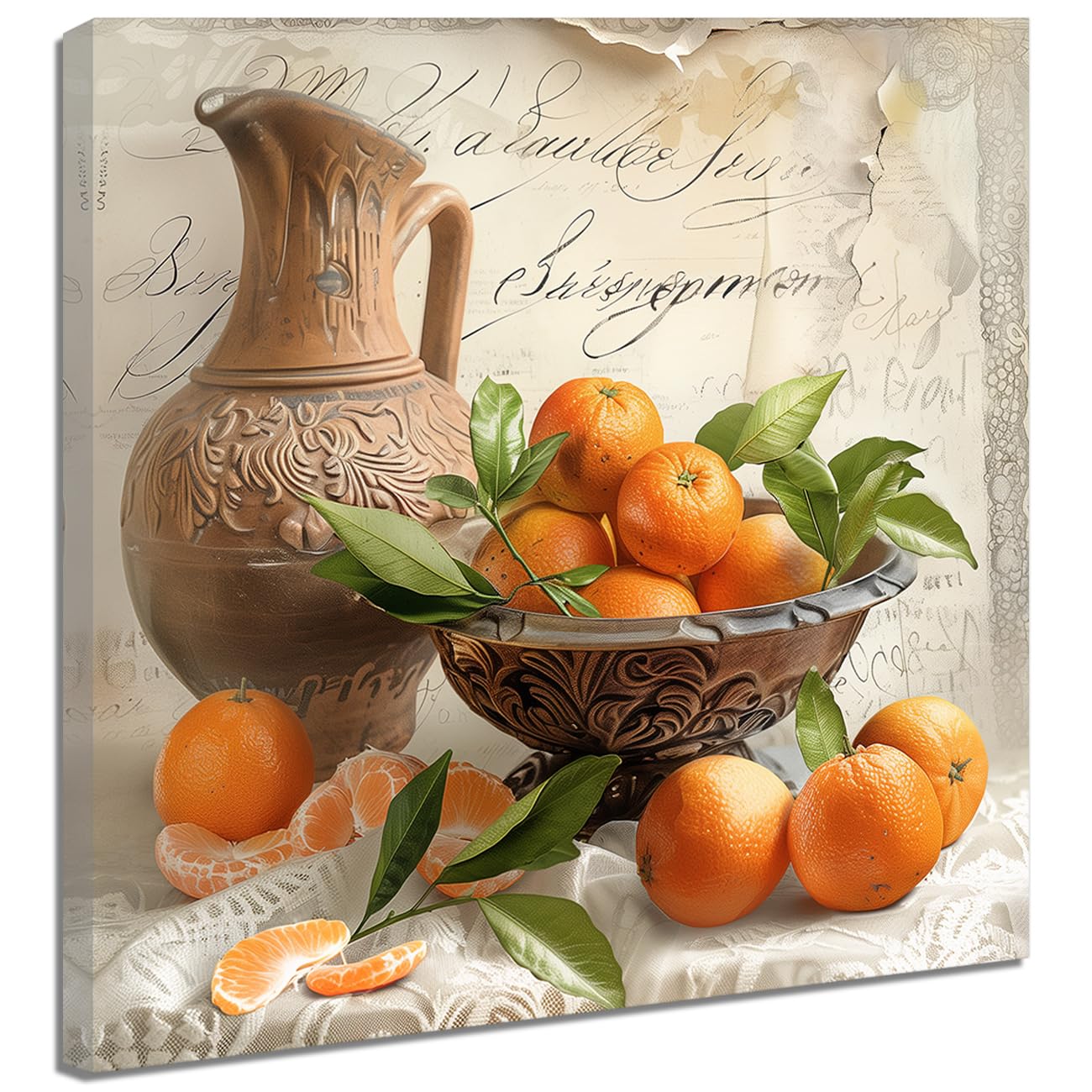 ZQQART Fruit Canvas Wall Art Kitchen Artwork Wall Decor Farmhouse Citrus Pictures Vintage Oranges in Basket Poster for Living Room Framed (Orange,24" x 24")