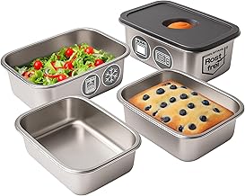 STONELINE Stainless Steel Vacuum Storage Containers Set with Lid 300/700/1200/2ml for Microwave, Oven, Freezing, Leak Free BPA Free, Food Containers, Box of