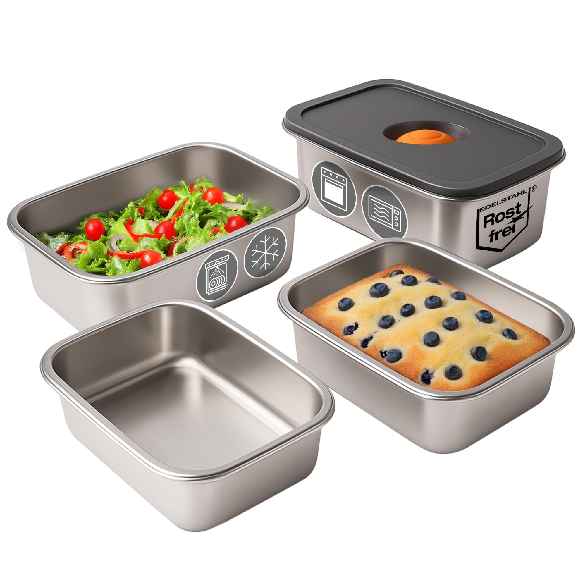 STONELINE Boîte Alimentaire Hermétique Sous Vide en Acier Inoxydable, Lot 300/700/1.200/2.300 ml, compatible au Micro-ondes Four Congélateur, Boîte de Conservation Récipient Alimentaire avec Couvercle