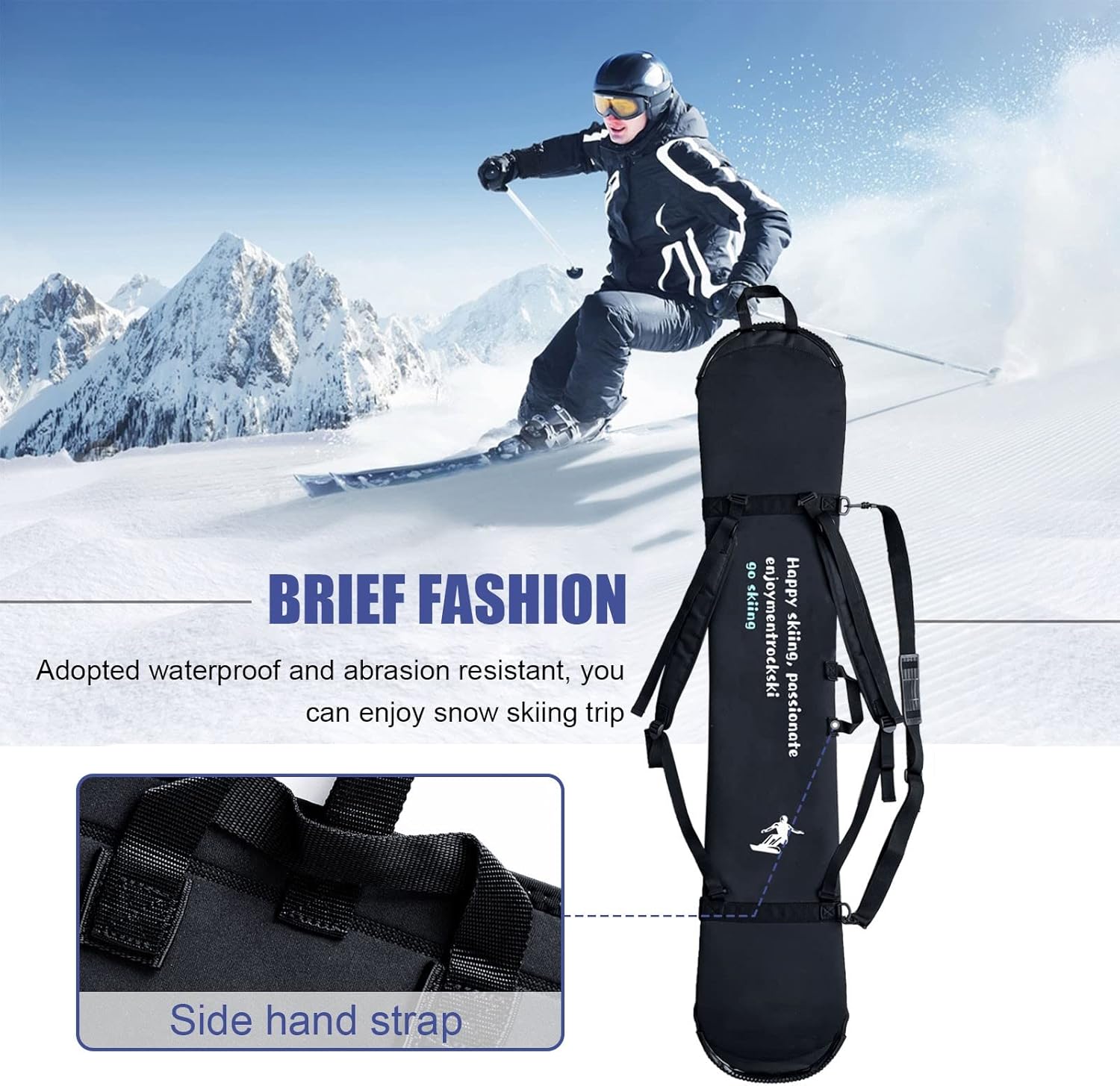 Snowboard Protection Cover Accessories, Snowboard Protection Soft Cover Bag, Snowboard Straps with Board Head Bumper Reinforcement, Elastic Waterprooffabric, Low Temperature Buckle