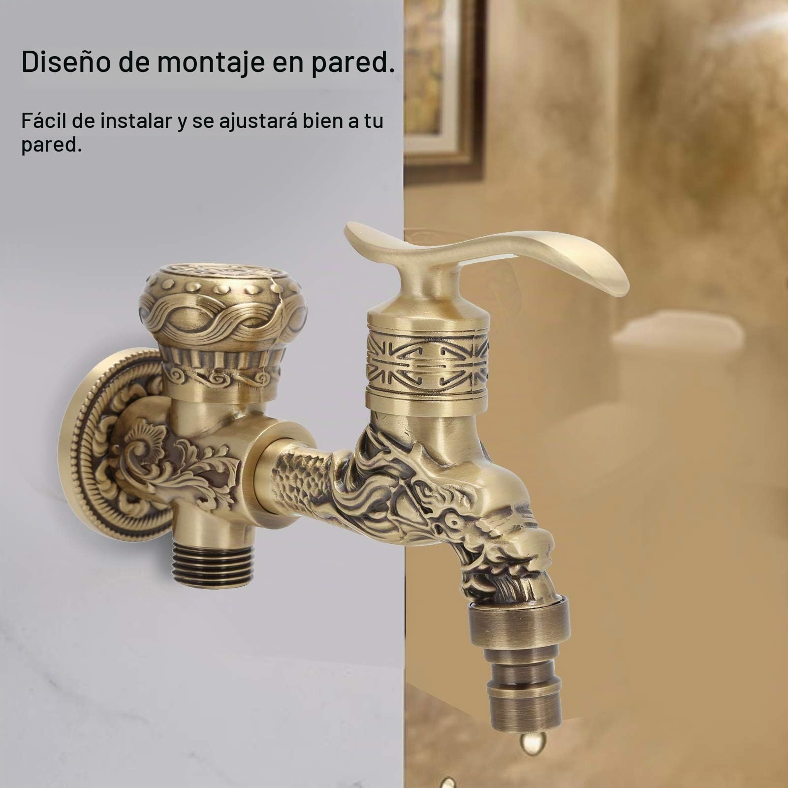 Atiguo Faucet Latón, G1/2 Grifo de doble salida Grifo de latón de pared al aire libre Grifos de la vendimia para lavabo de baño Jardín Grifos al aire libre Jardín de doble salida