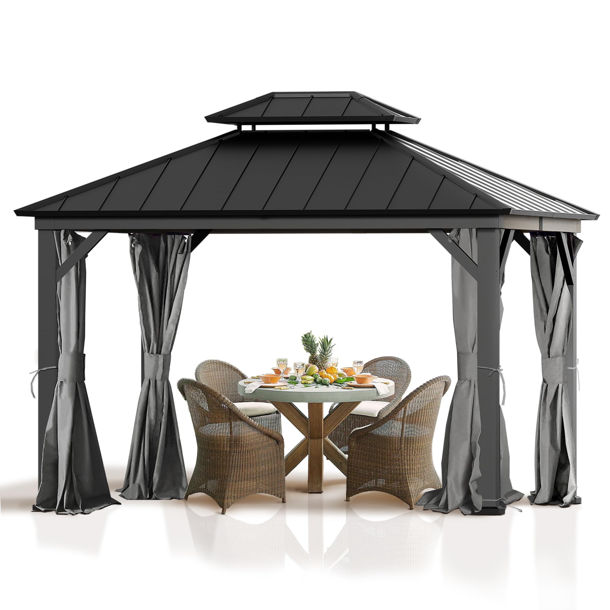 Gazebo Curtain Replacement Universal 4-Panel Sidewalls 10' x 12', Outdoor Gazebo Privacy Curtains with Zipper, Replacement for Patio Canopy, Garden, Backyard, Grey (Curtain Only)