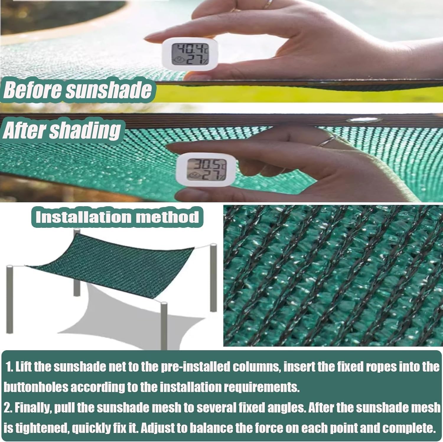 Shade Cloth Greenhouse Sun Shade Net with Grommets Sun Shade Cover HDPE 85%-95% Shading Rate Sun Shade Mesh Privacy Protective Screens for Cars, Dogs, Outdoor, RV, Patio (Size : 2m*4m)