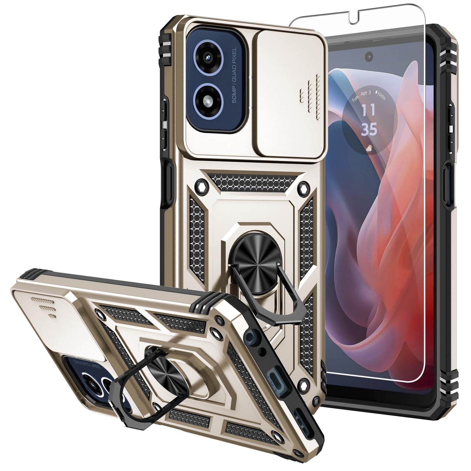 SKMY for Moto G 5G 2024 Case,with Screen Protectors and Camera Cover,[Military Grade] 16ft.Drop Tested Cover with Magnetic Kickstand Protective Case