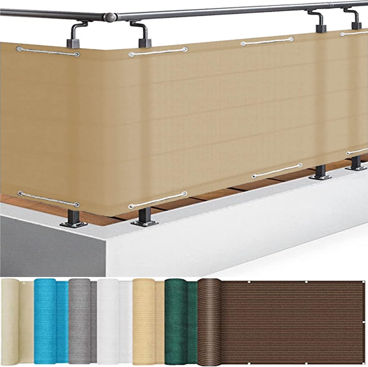 Waterproof Sun Shade Rectangle Sail,Balcony Privacy Fence Screen 125 x 700 cm Anti Peeping Anti Ultraviolet Screen with Eyelets Cable Ties and Cord for Backyard Deck Khaki