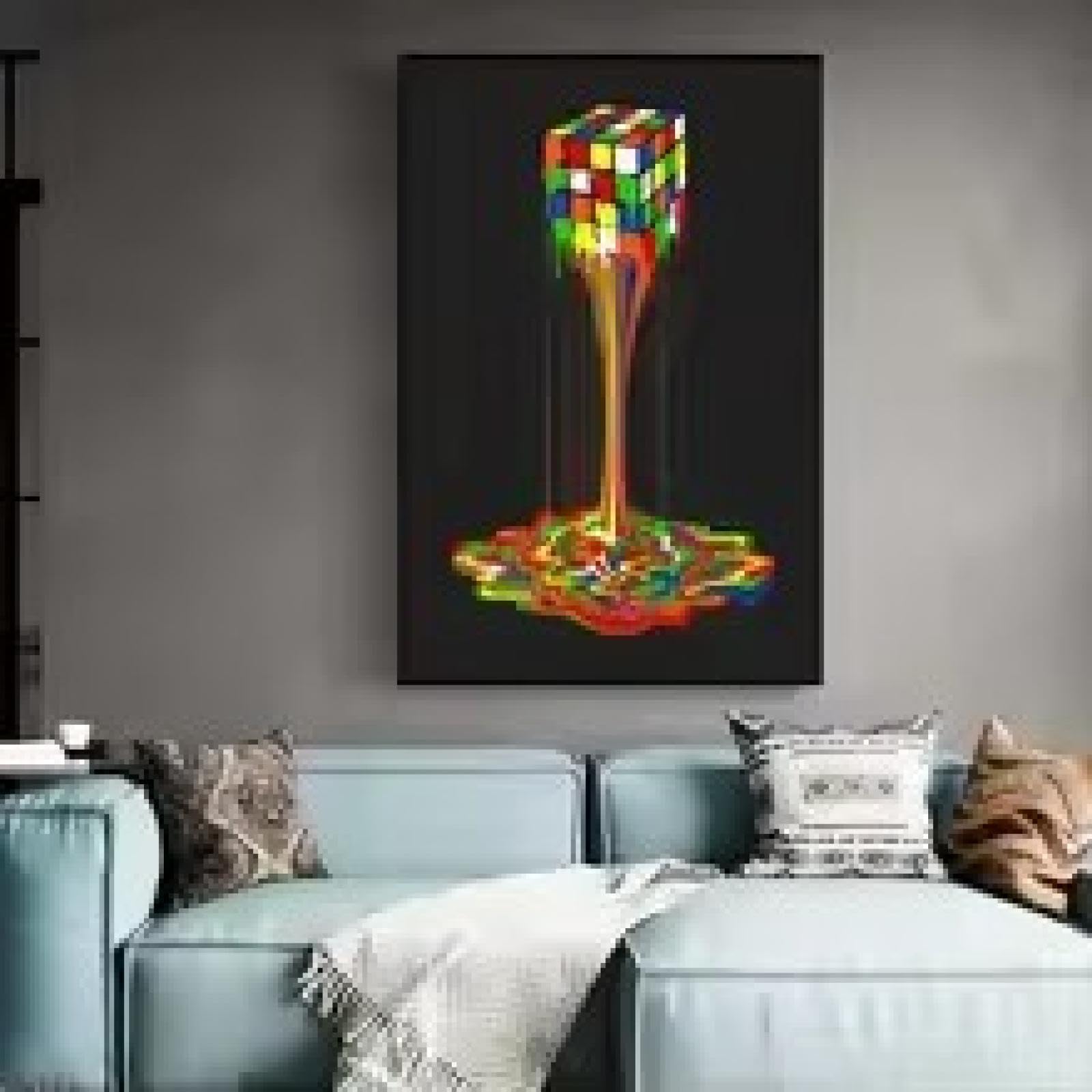 TONGYINLI Klasyczna abstrakcyjna sztuka ścienna czarna edycja kolorowa kostka Rubika wydruk na płótnie plakat dom salon sypialnia dekoracja mural 30 x 40 cm rama