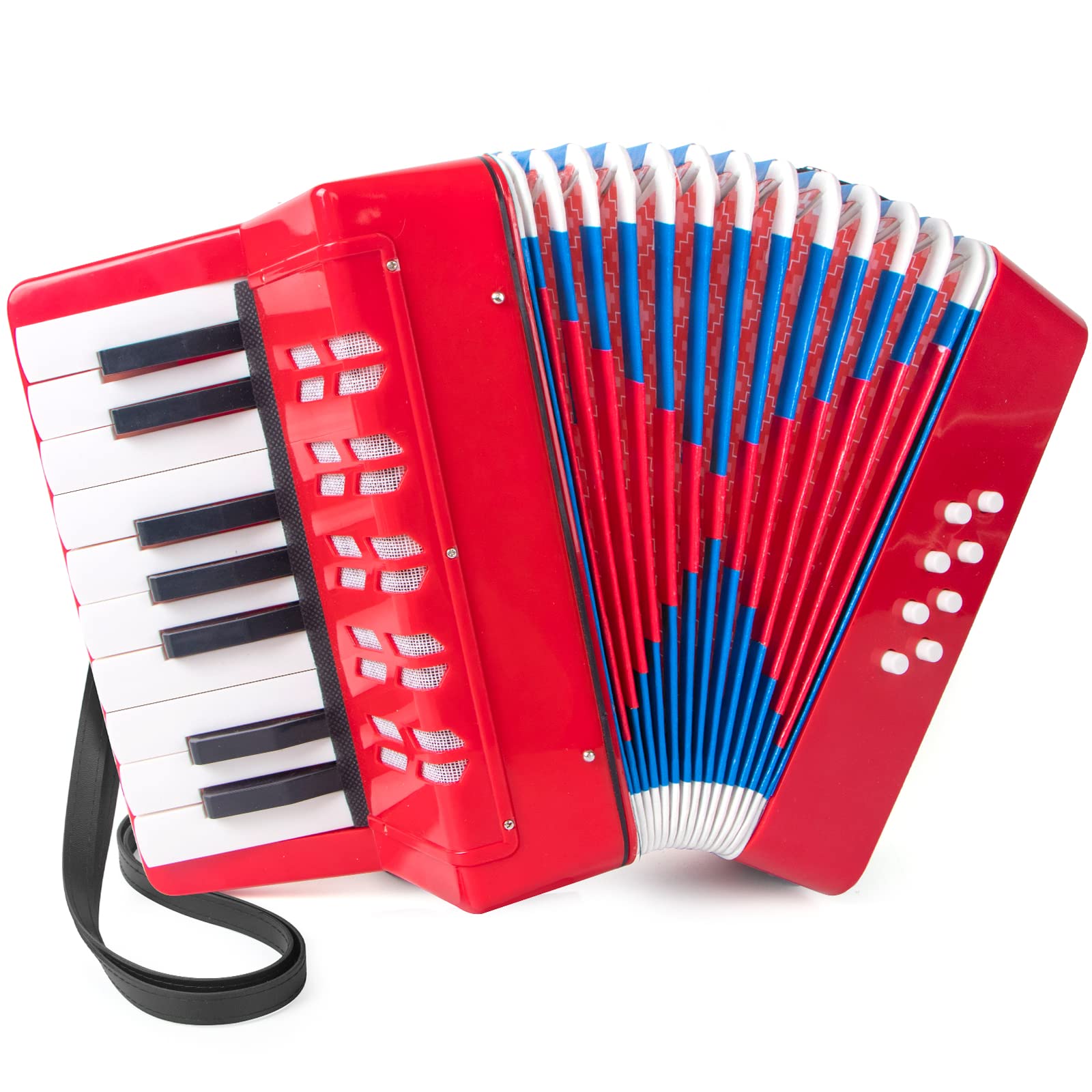 LOTKEY Accordion, 17 Keys Piano Accordion for Kids 8 Bass with Straps for Beginners Student Educational Musical Instrument (Red)