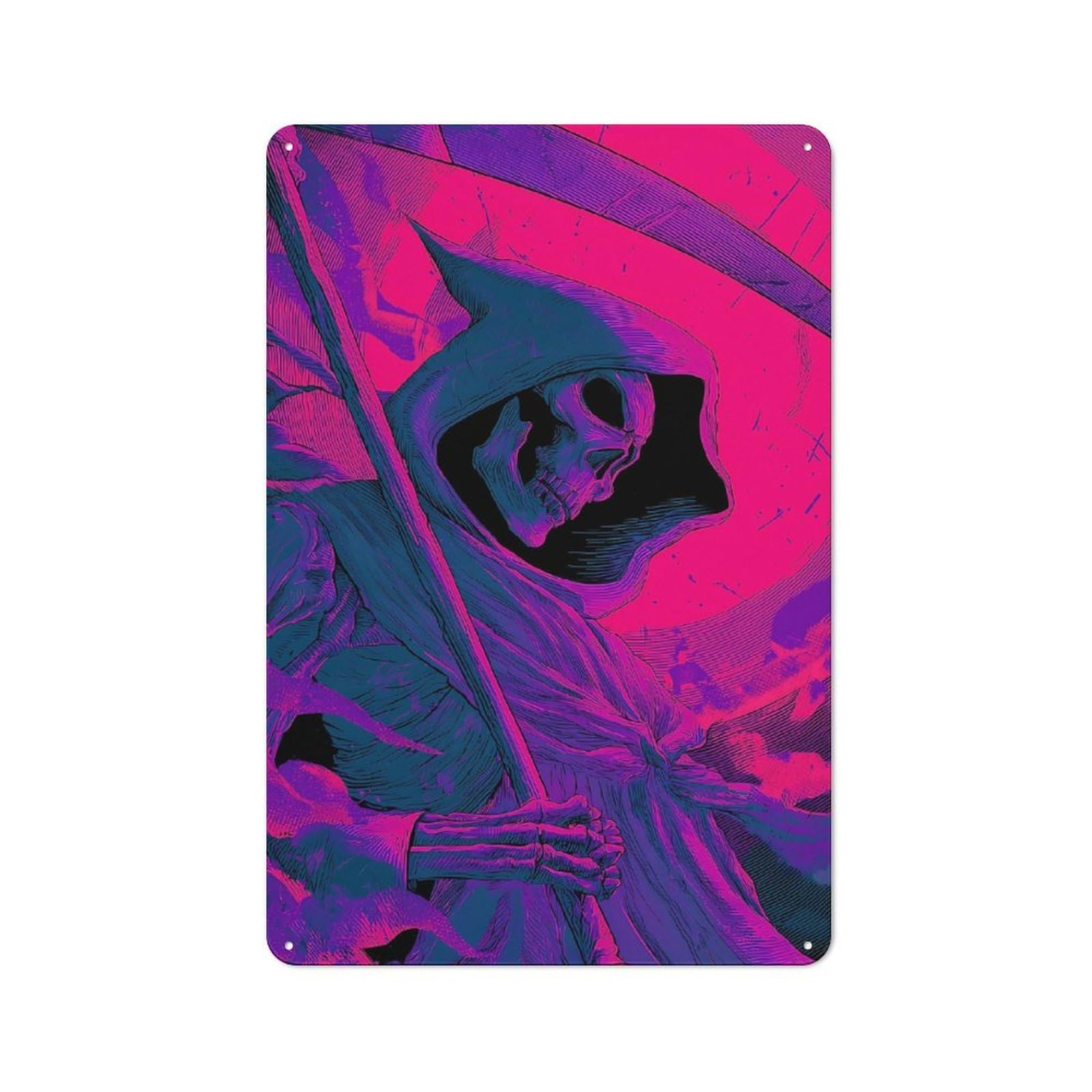 Junmoney Grim Reaper In Purple And Blue Printed Metal Sign 30X20cm For Kitchen Or Home Bar, For Kitchen Decor Lovers, For Retro Home Interiors