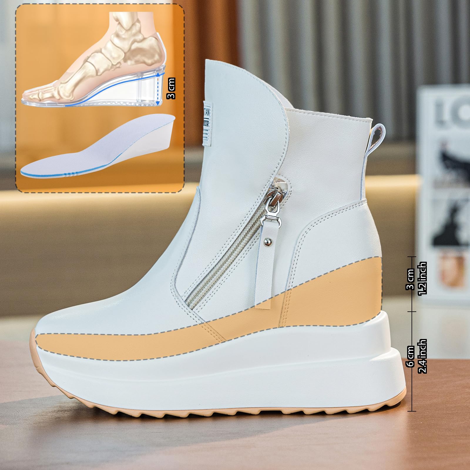 AONETIGER Sneakers Zeppa Donna Pelle Alte Piattaforma 9 cm Gr.34-40EU | Chiusura con cerniera Tacco Interno | Moda Leggere Wedges | Casual Comode | ideali per fitness, Ufficio e Tempo libero