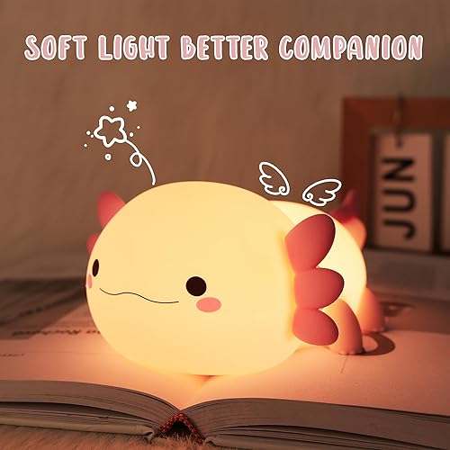 Miniatura 4 de Luz Nocturna de Axolotl, Linda Luz Nocturna para Niños, Lámpara Nocturna de Silicona para Guardería de Animales, Luz Nocturna LED Recargable con