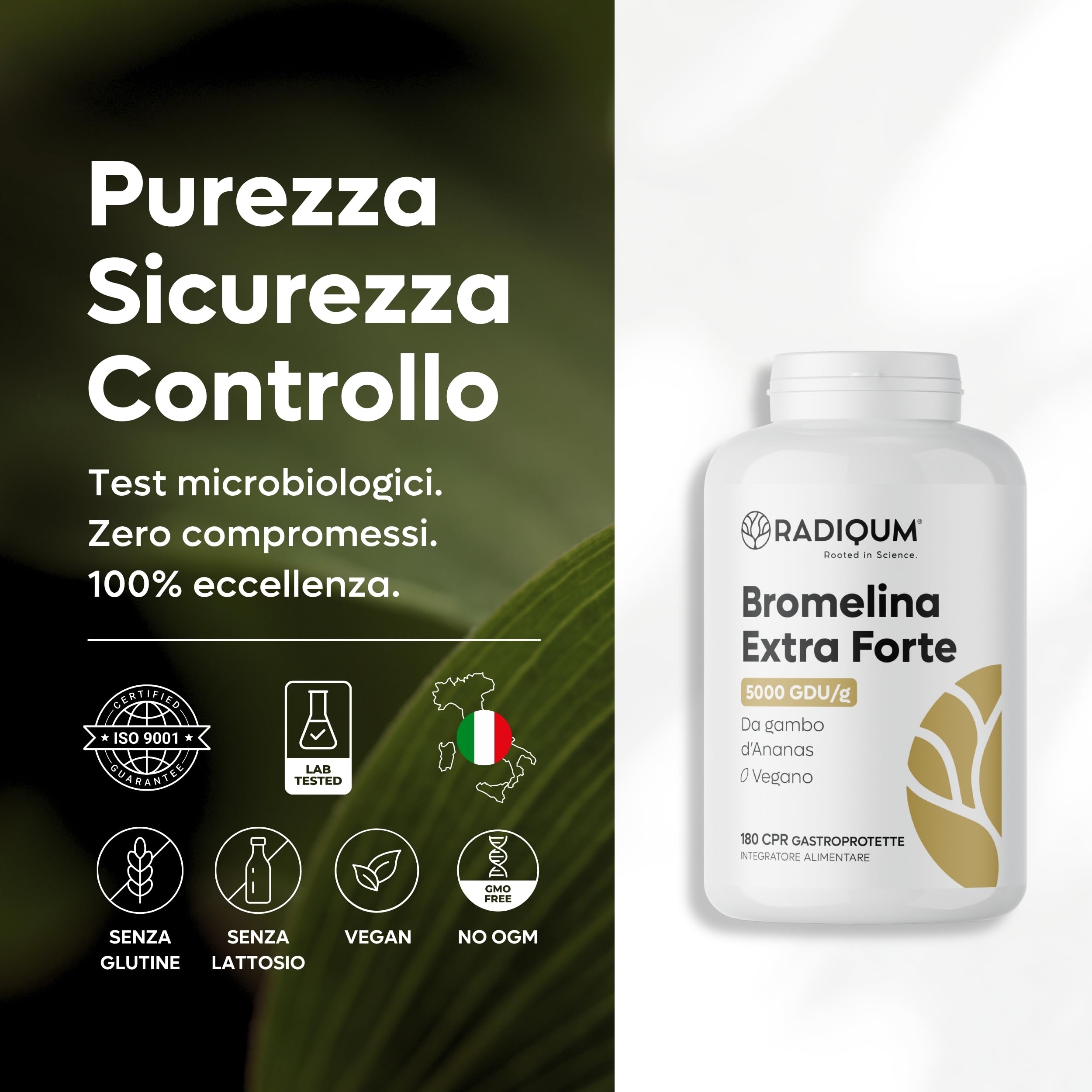 Bromelina Extra Forte Drenante 5000 GDU/g | Integratore Bromelina Forte Drenante | 180 Compresse Gastroprotette | Gambo d’Ananas | Vegan | Made in Italy