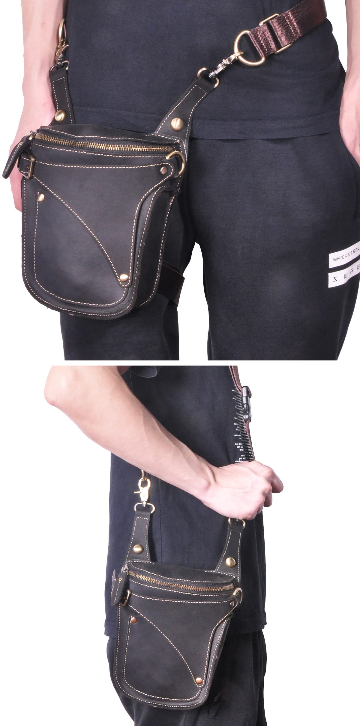 Le'aokuu Unisex Cuero Genuino Calidad Bolso Cintura Bolsa de Pierna Bolsa para Mensajero Bolso Multifuncional Militar Táctico Moto Bicicleta Senderismo Deportes Camping Montar 9326
