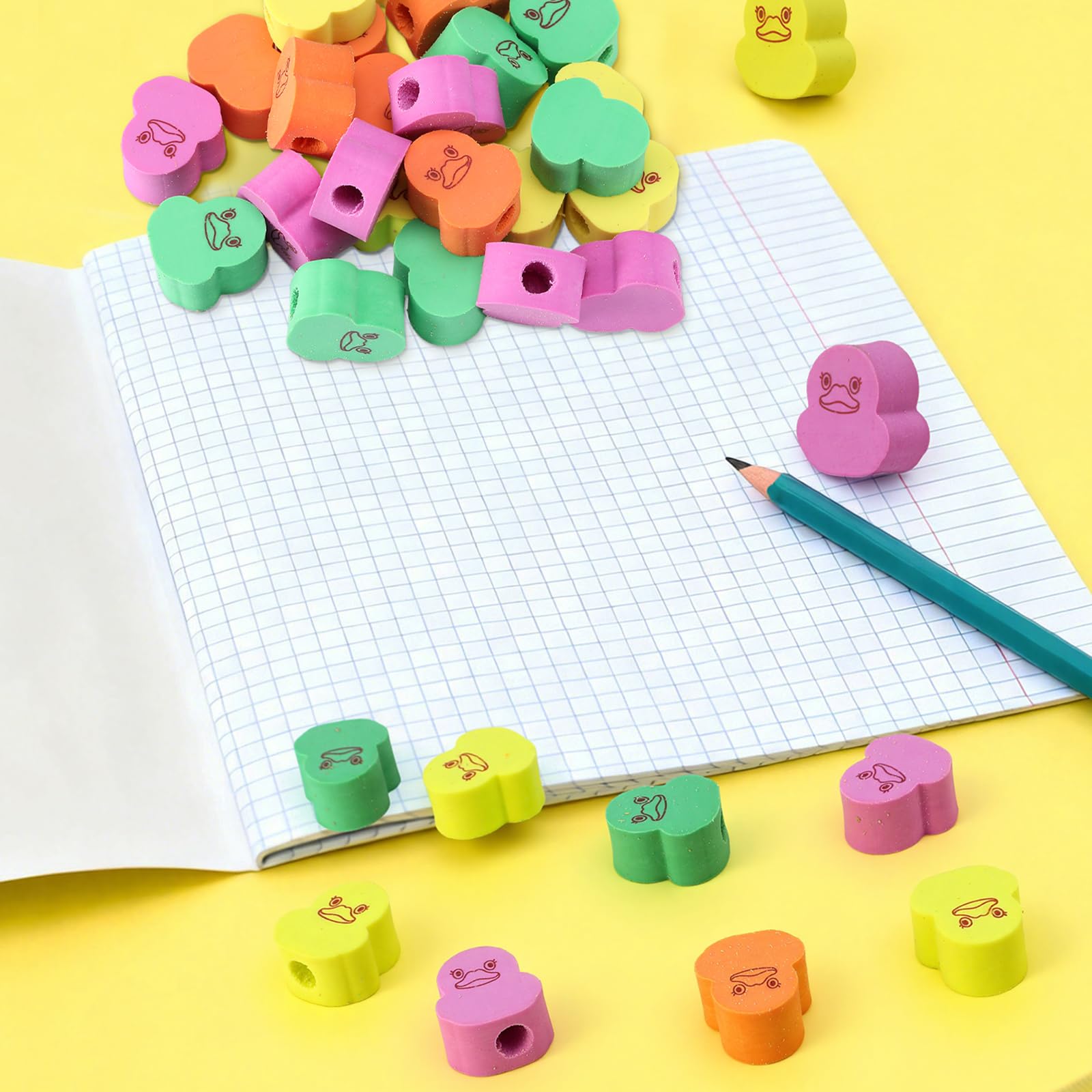 Confezione da 24 gomme da cancellare a forma di anatra a forma di piccola anatra, in gomma, da scrivania, per premi in classe, ricompensa per il gioco, forniture per il rientro a scuola