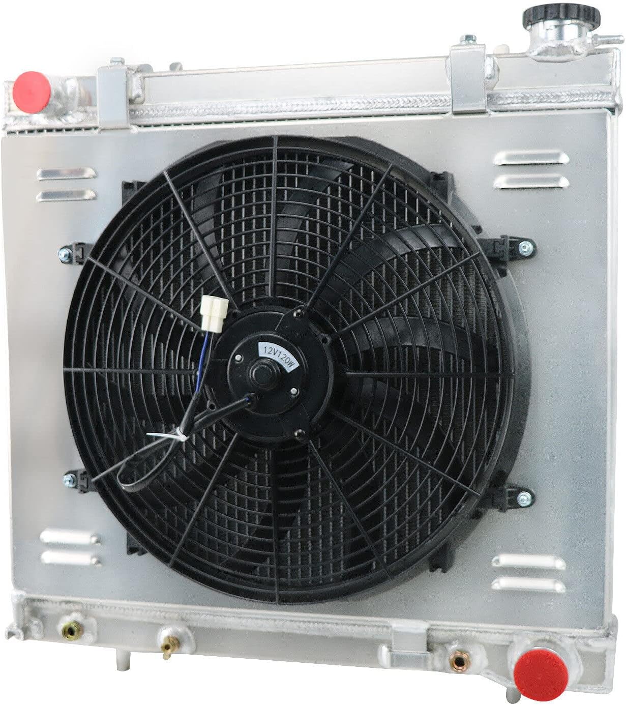 Radiator for 2005-2010 Dodge Dakota Pickup Truck 3.7L V6 4.7L V8 & 2006-2009 Mitsubishi Raider & 2011 Ram Dakota, 4 Row Full Aluminium Radiator + 16 Inch Fan + Shroud + Thermostat Relay Kit