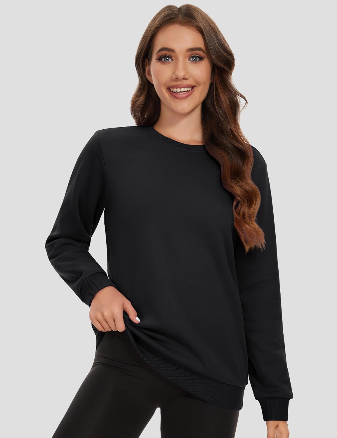 MAGCOMSEN Women's Fleece Lined Sweatshirt Crewneck Cotton Pullover Fall Winter Casual Long Sleeve Warm Soft Tops - Image 5