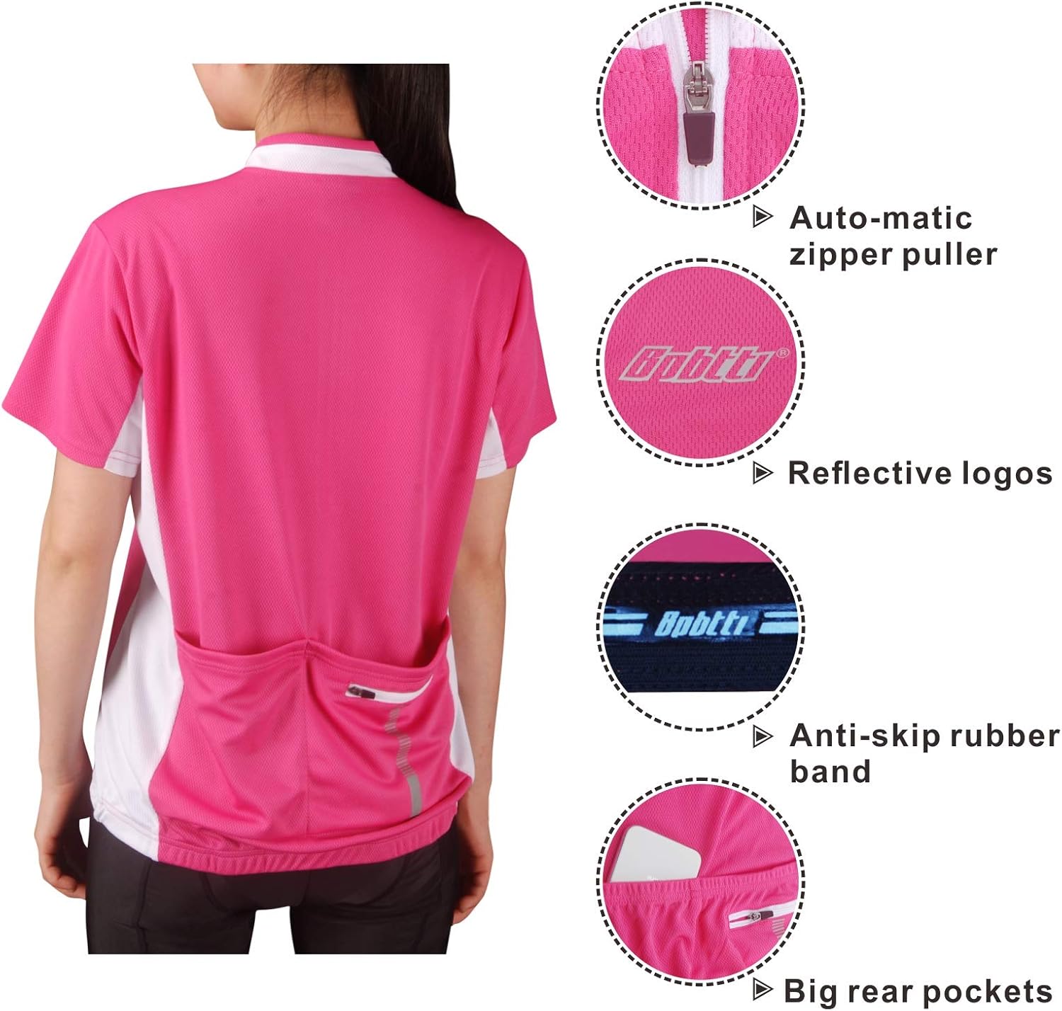 bpbtti Women's Half Zipper Short Sleeve Cycling Jersey Bike Biking Shirt with 3-Real Pockets - Image 4