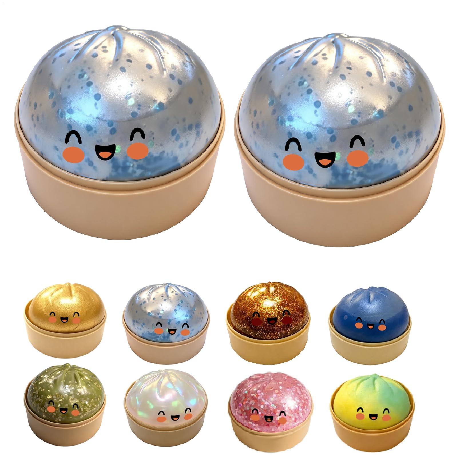 2x Dumplings Squishy, Dumpling Squishy Sorpresas Con Brillo, Dumplings Juguete, Juguete Sensorial De Bola De Masa Gigante Con Purpurina | Niños Y Adultos Glitter Dumpling Squish Con Vaporera【7x9,5 Cm】 — view 16