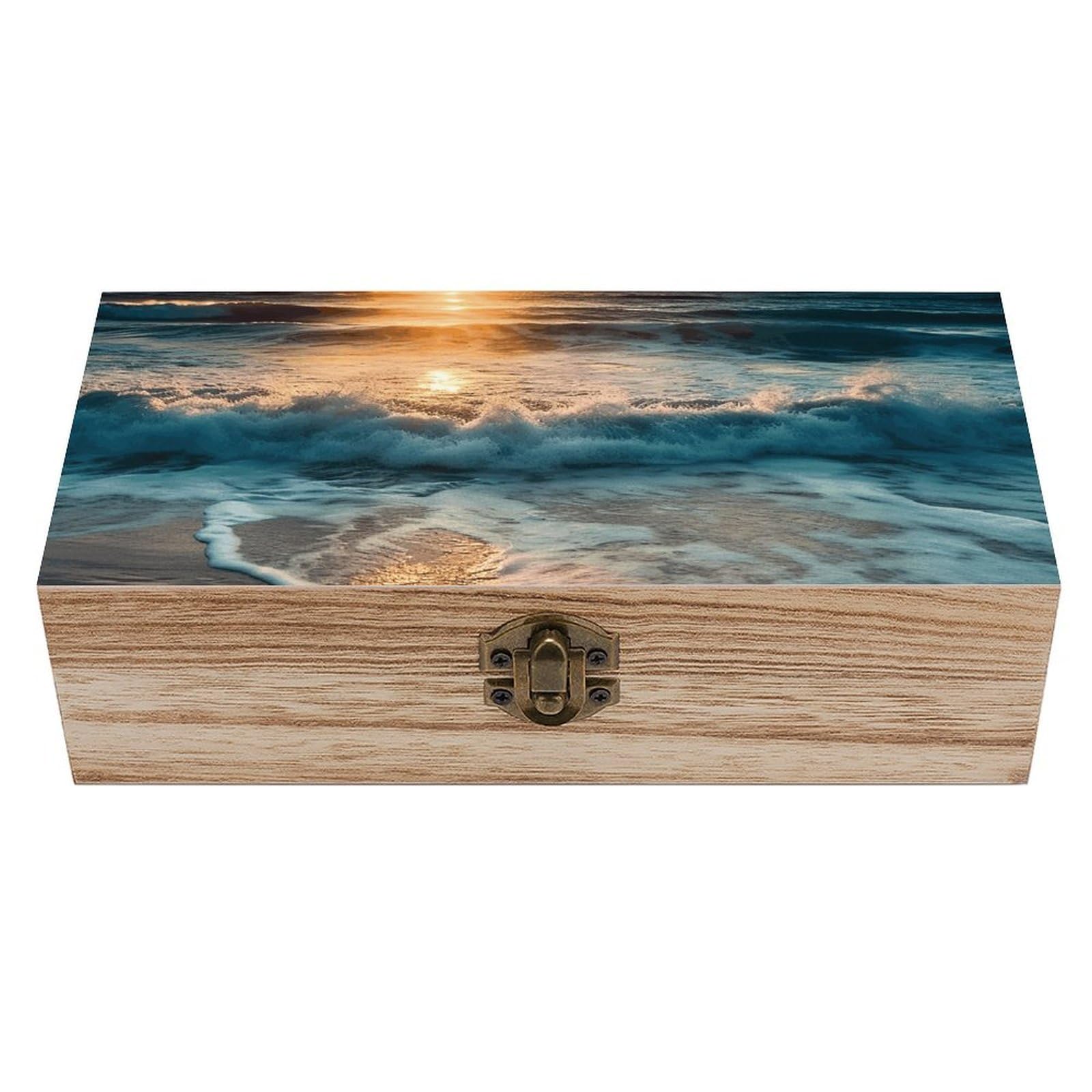 NONHAI Wooden Storage Box Ocean Sunrise Wood Gift Box with Hinged Lid Vintage Decorative Jewelry Boxes Memory Box for Jewelry Art Hobbies Home Storage Treasure Keepsake Gift 7.9''x3.9''x2.3''