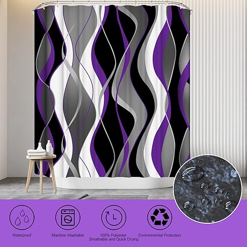 Miniatura 4 de beifivcl Juego de 4 cortinas de ducha moradas con alfombras antideslizantes, cubierta para tapa de inodoro y tapete de baño, juego de accesorios de