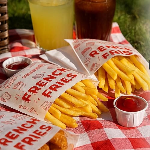 Miniatura 6 de ZENFUN Paquete de 500 bolsas para papas fritas, bolsas de servir resistentes a la grasa de 5.5 x 4.5 pulgadas, bolsas desechables de papas fritas