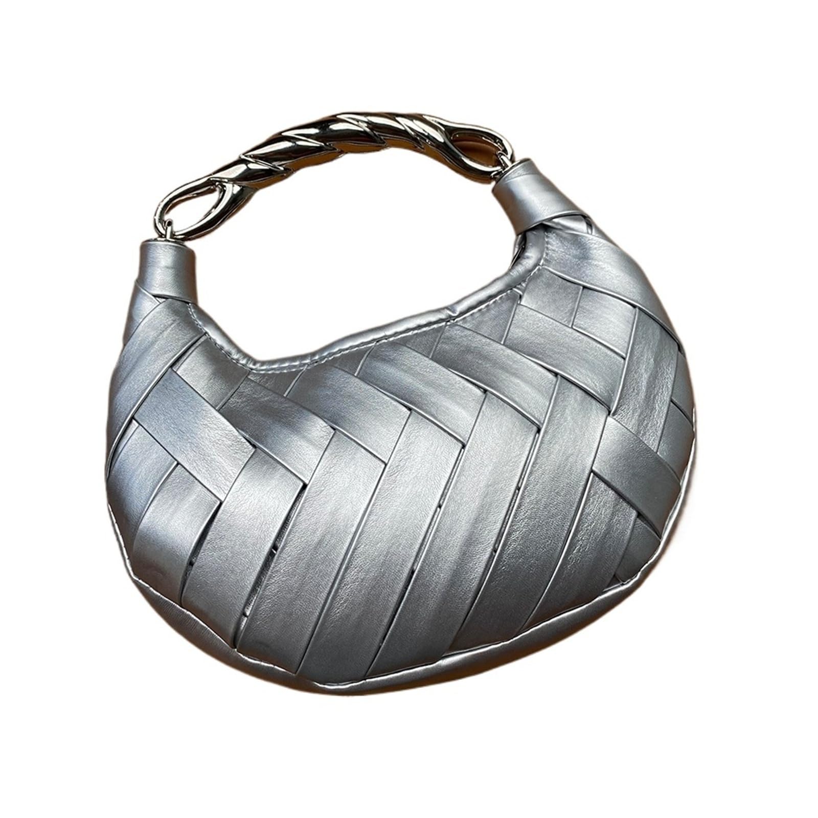 Bolsos de piel trenzada para mujer Bolso de mano for mujer, piel sintética trenzada, tejido a, con asa metal tipo cartera