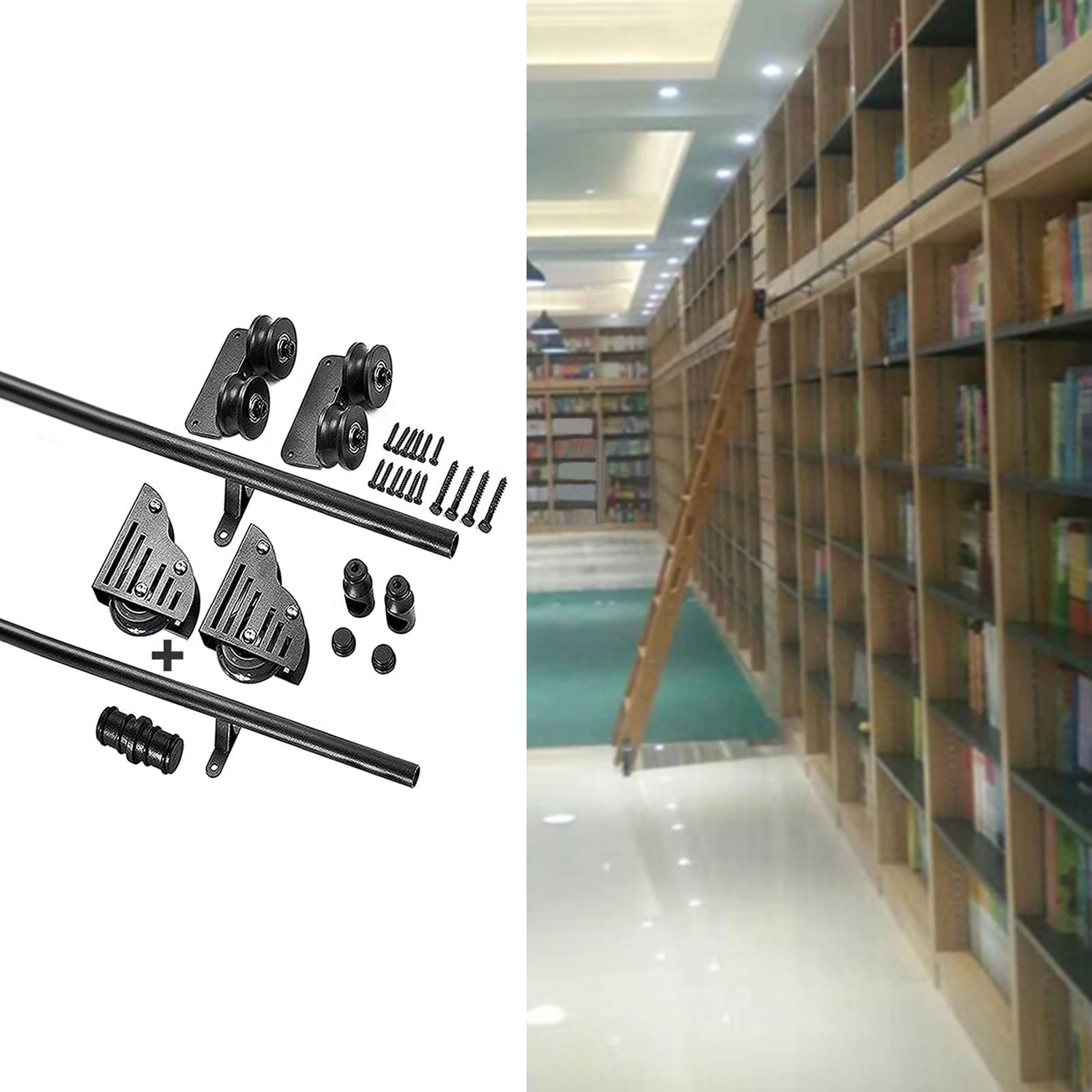 Rail d'échelle mobile en tube rond pour créer une grande bibliothèque de salon élégante