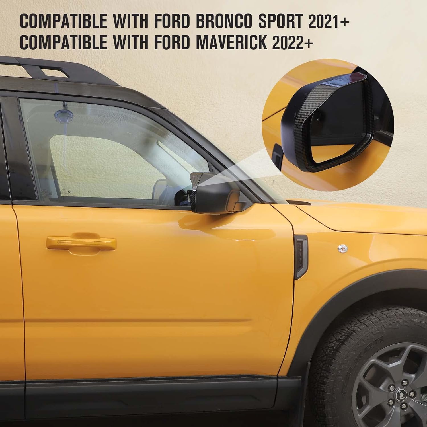 Jimen Compatible with Ford Bronco Sport 2021-2023, Compatible with Ford Maverick 2022+, Car Side Mirror Visor Rain Guards Rearview Mirror Cover Trim Frame (Carbon Fiber)