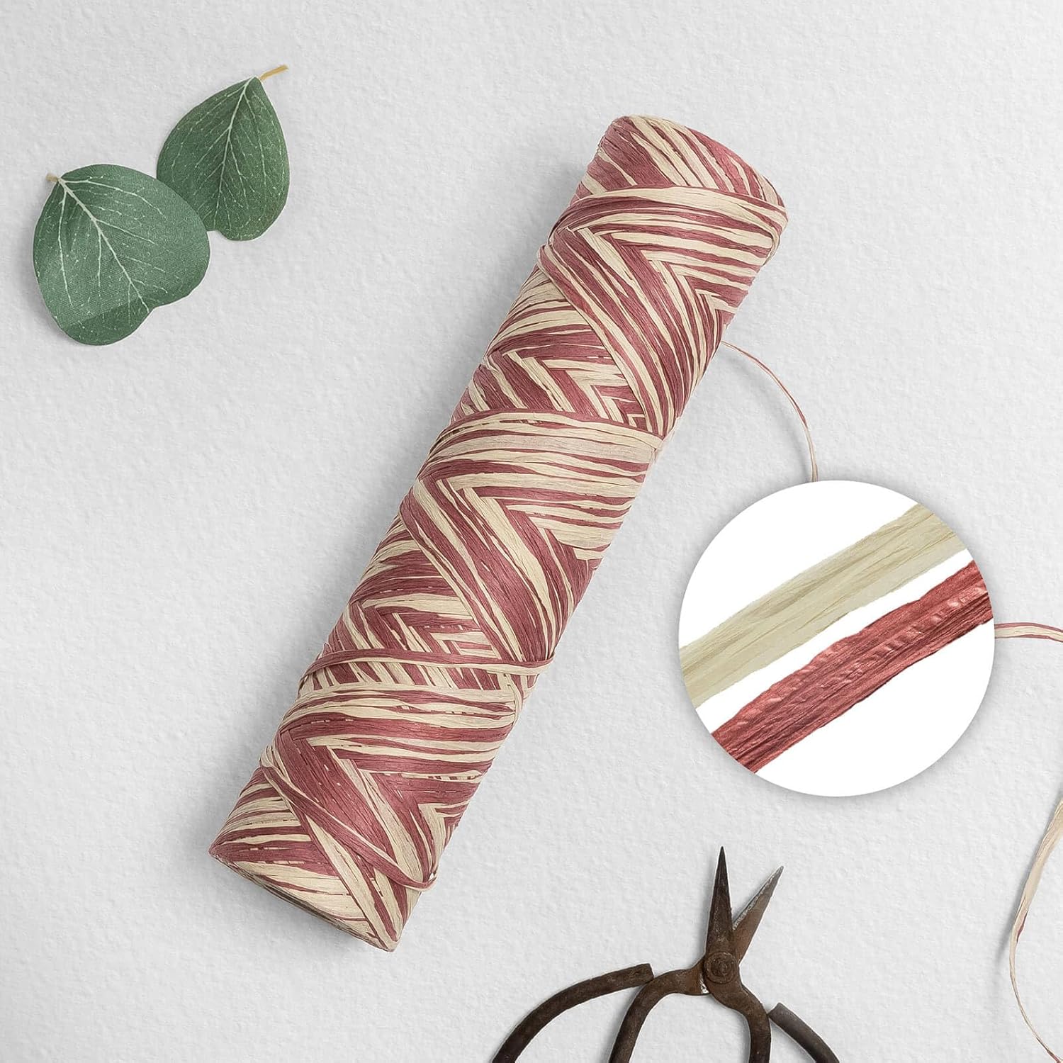 GoDear Design 371 Yards Paper Raffia Ribbon, 3 mm Wide Twisted Natural Ribbon Paper String, Paper Twine Craft String for Gift Wrapping Packing, Raffia Yarn for Crocheting DIY Décor, Dry Rose