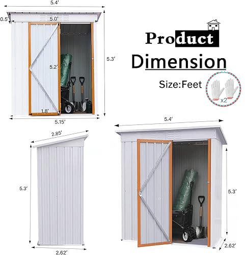 Miniatura 6 de WIILAYOK Cobertizo de almacenamiento al aire libre de 5 x 3 pies cobertizo de jardín de metal galvanizado con puertas con bloqueo cobertizo de