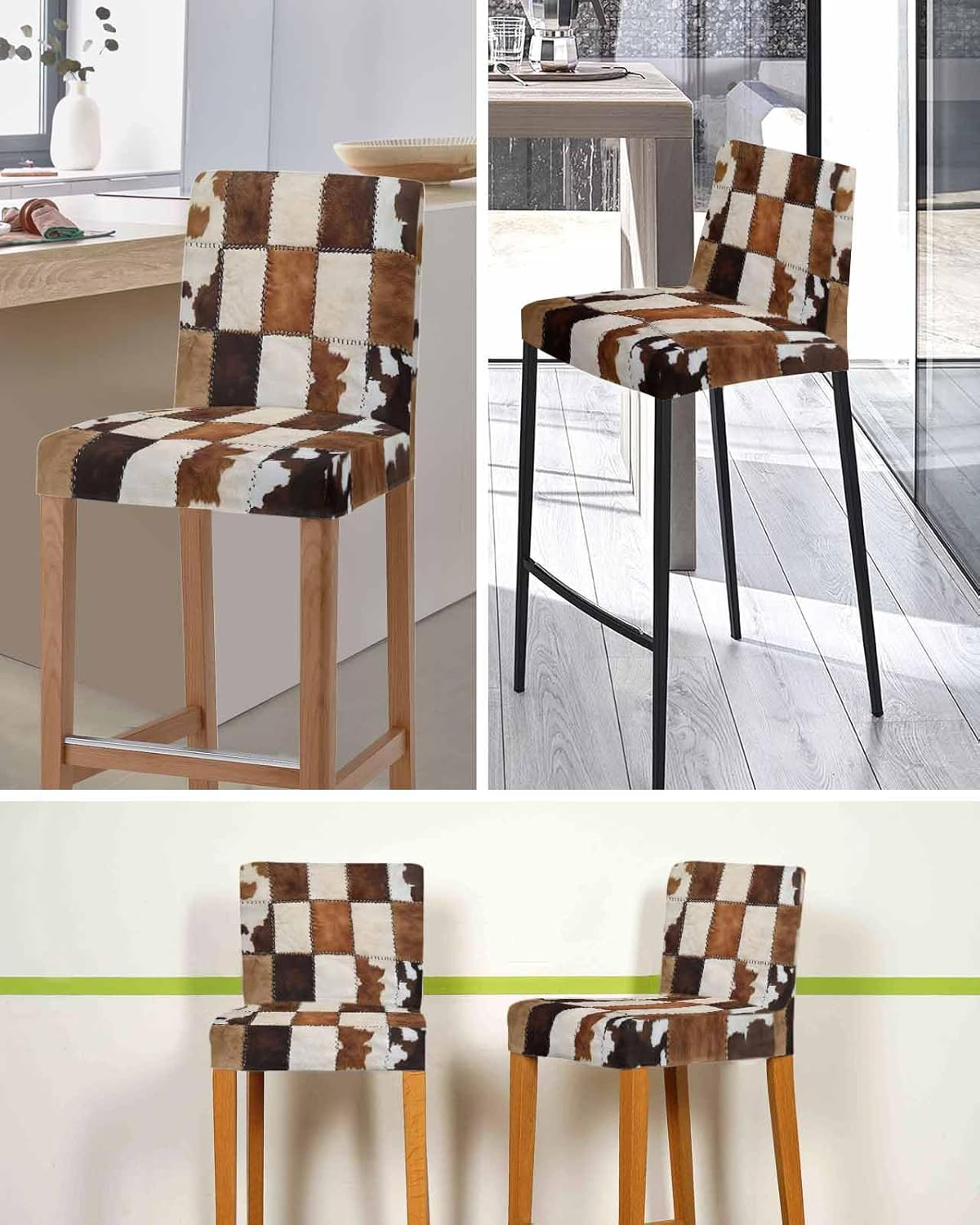 YOKOU Bar Stool Chair Covers Cow Print Vintage Animal Brown Stretch Pub Counter Stool Chair Slipcover for Dining Room Cafe Furniture Removable Covers Set of 4