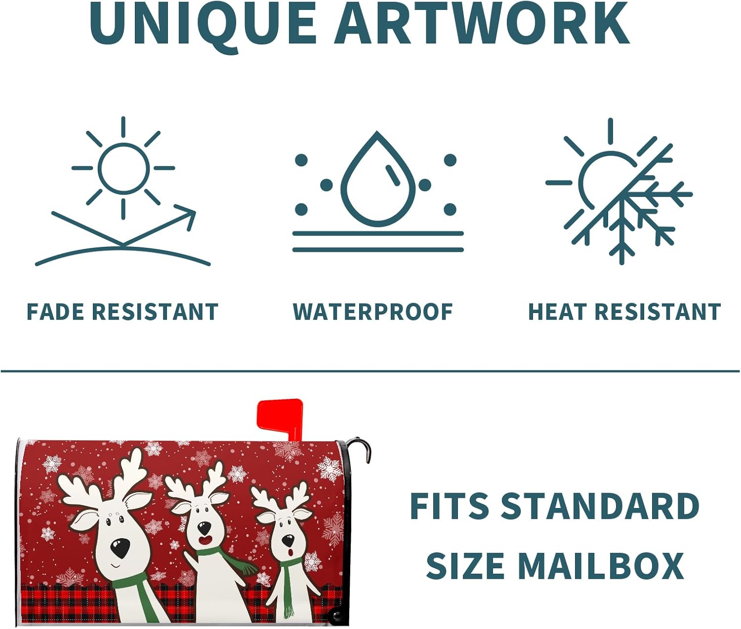 Large Red Snow Magnetic Christmas Deer & Elk Mailbox Covers - 25"x21" Merry Xmas Post Letter Box Wraps for Outdoor Decoration