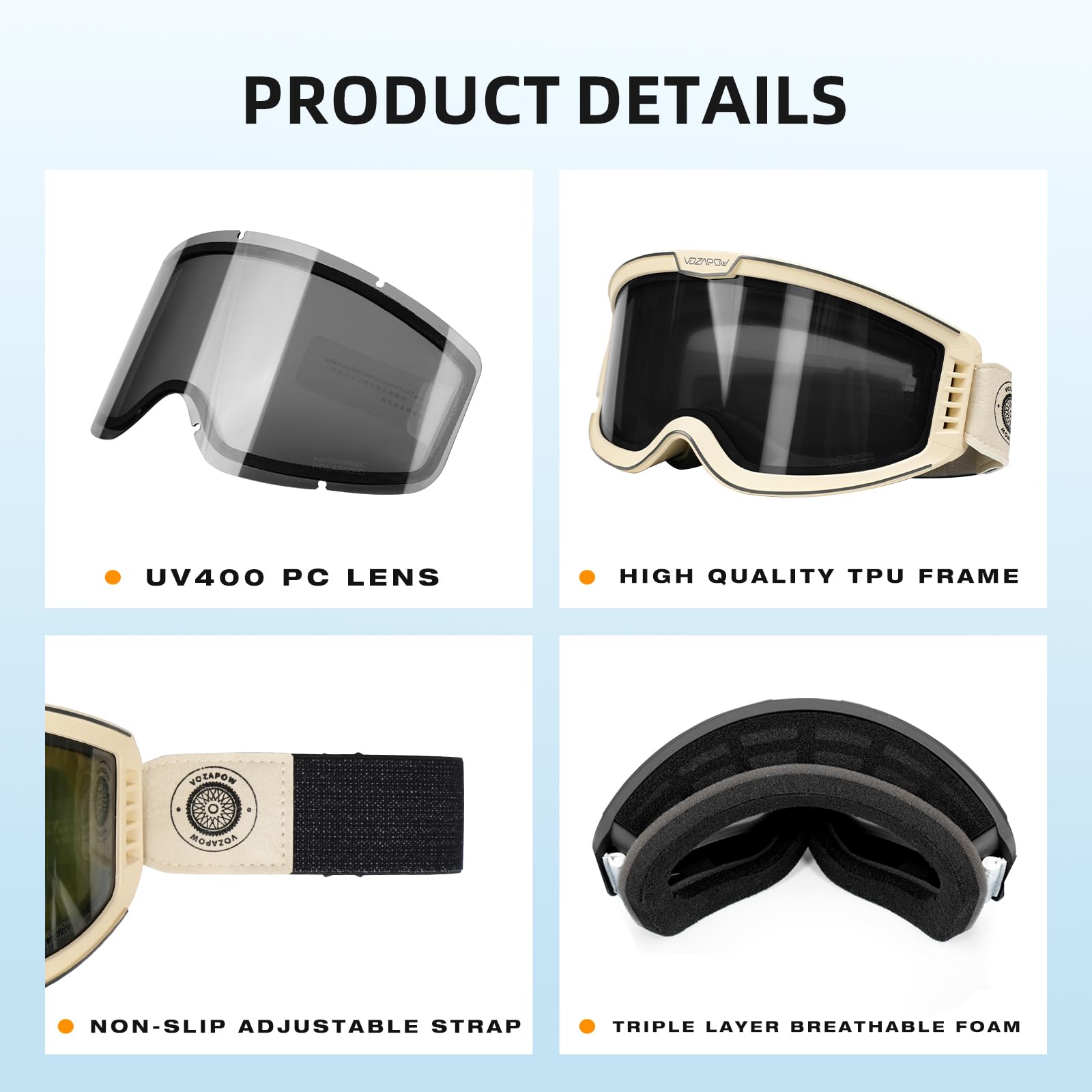 OTG okulary ochronne do motocrossu, szkła zapobiegające zaparowaniu, przezroczyste szkła i szare szkła, okulary motocrossowe, OTG, motocykl, ATV, do sportów wyścigowych, dla mężczyzn i kobiet