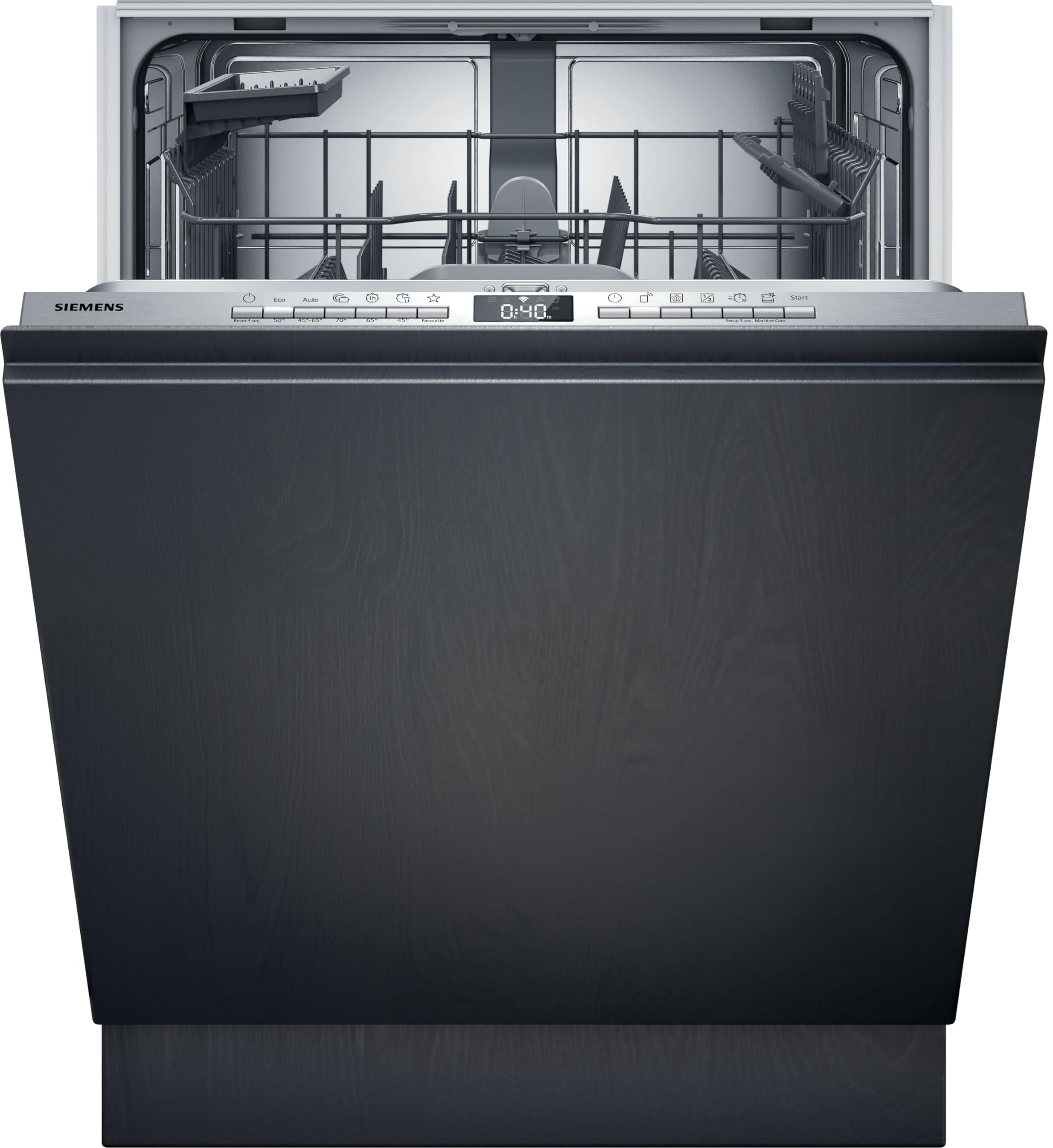 SIEMENS vollintegrierbarer Geschirrspüler iQ300 SN63EX04TE, 13 Maßgedecke, Automatische Türöffnung für Effizienz, infoLight, flexible Körbe