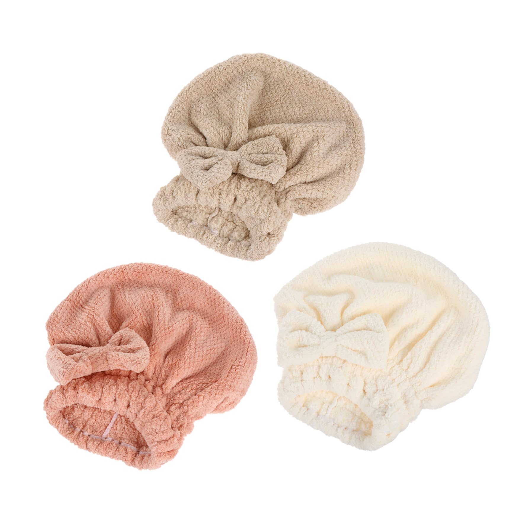 SHERCHPRY 3Pcs Fleece Hair Drying Towel Soft Absorbent Hair Wraps with Bow for Women Quick Drying Bath Shower Cap Present for Moms Friends
