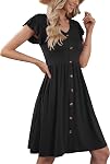 AUSELILY Summer Dress for Women Ruffle Sleeve Midi Sundress with Pockets | Two Side Pockets,Decoration Buttons,Elastic Waist,A-Line Dress,Office,Vacation,Travel