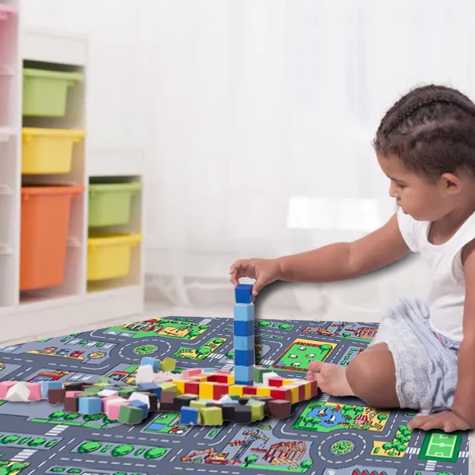 Tapis Voiture Enfant Tapis Chambre Enfant Tapis Circuit Voiture Tapis de Jeux Enfant Tapis Jeu Enfant Tapis Enfant Voiture Tapis de Voiture Enfant Chambre Fille et Garçon Antidérapant (140CM*100CM)