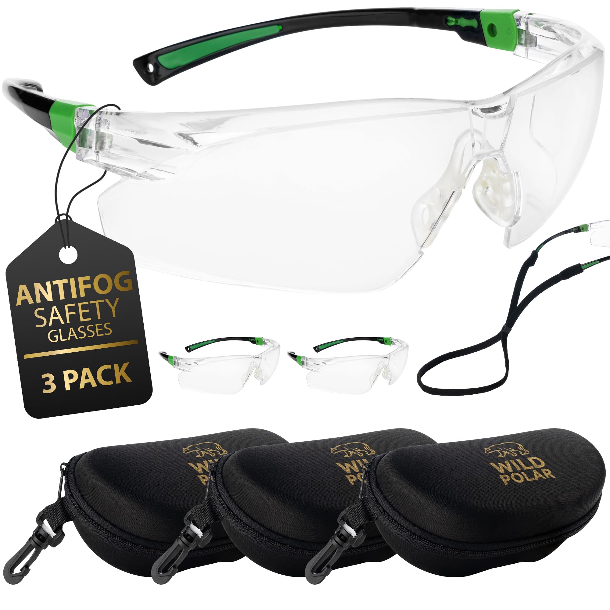 Wild Polar Premium Adjustable Safety Glasses for Work, Premium Eye Protection Glasses with Anti-Fog Coating