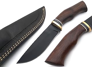 Nooraki HK-367 Premium Handmade High Carbon Steel Hunting Knife with Sheath. 9'’ Fixed Blade with Rosewood Handle. Survival and Bushcraft Knife. EDC Belt Bowie ideal Knife for Camping or everyday use - Nooraki