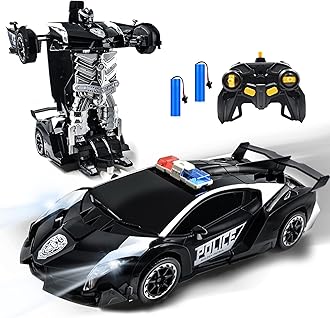Remote Control Robot Car, 1:14 Scale Transform RC Police Car with Gesture Sensing One-Button Deformation & 360 Speed Drifting,Best Gifts for Boys Girls (Cool Black)