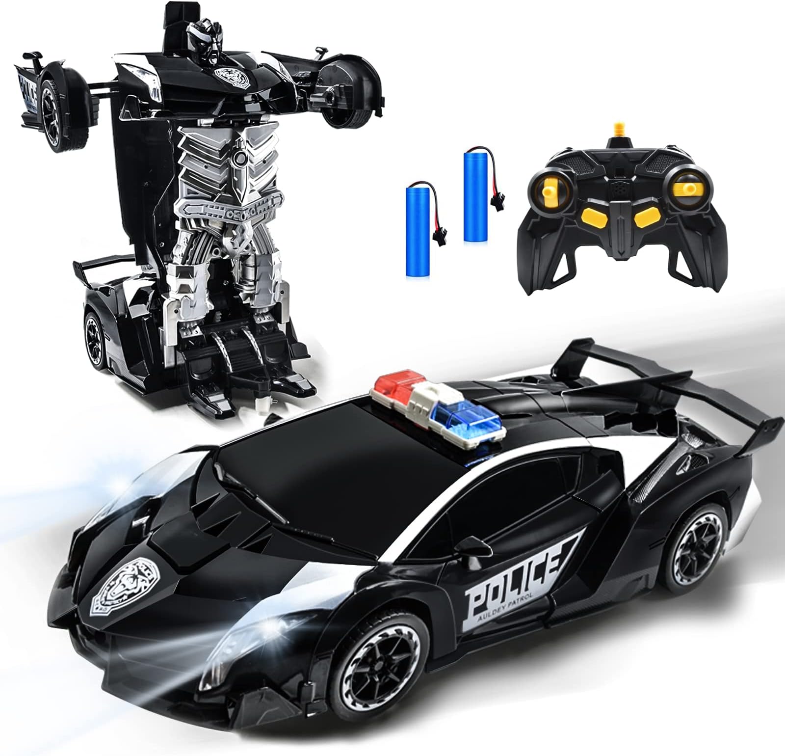 Remote Control Robot Car, 1:14 Scale Transform RC Police Car with Gesture Sensing One-Button Deformation & 360 Speed Drifting,Best Gifts for Boys Girls (Cool Black)