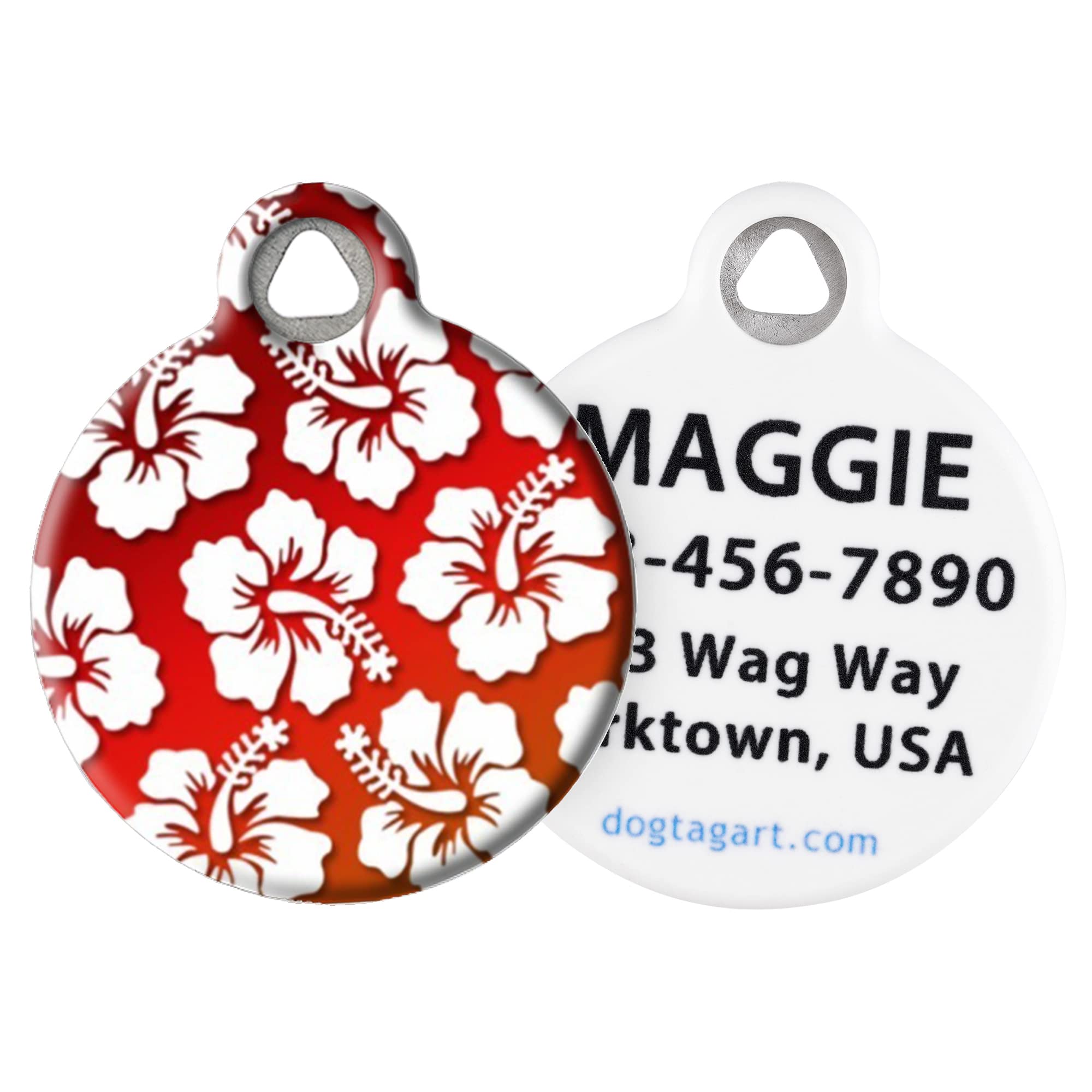Dog Tag Art Vintage Retro Travel Custom Pet ID Tag for Dogs and Cats, Personalized Dog Tag with Customized Identification Information, Red Hawaiian Shirt, Small (7/8