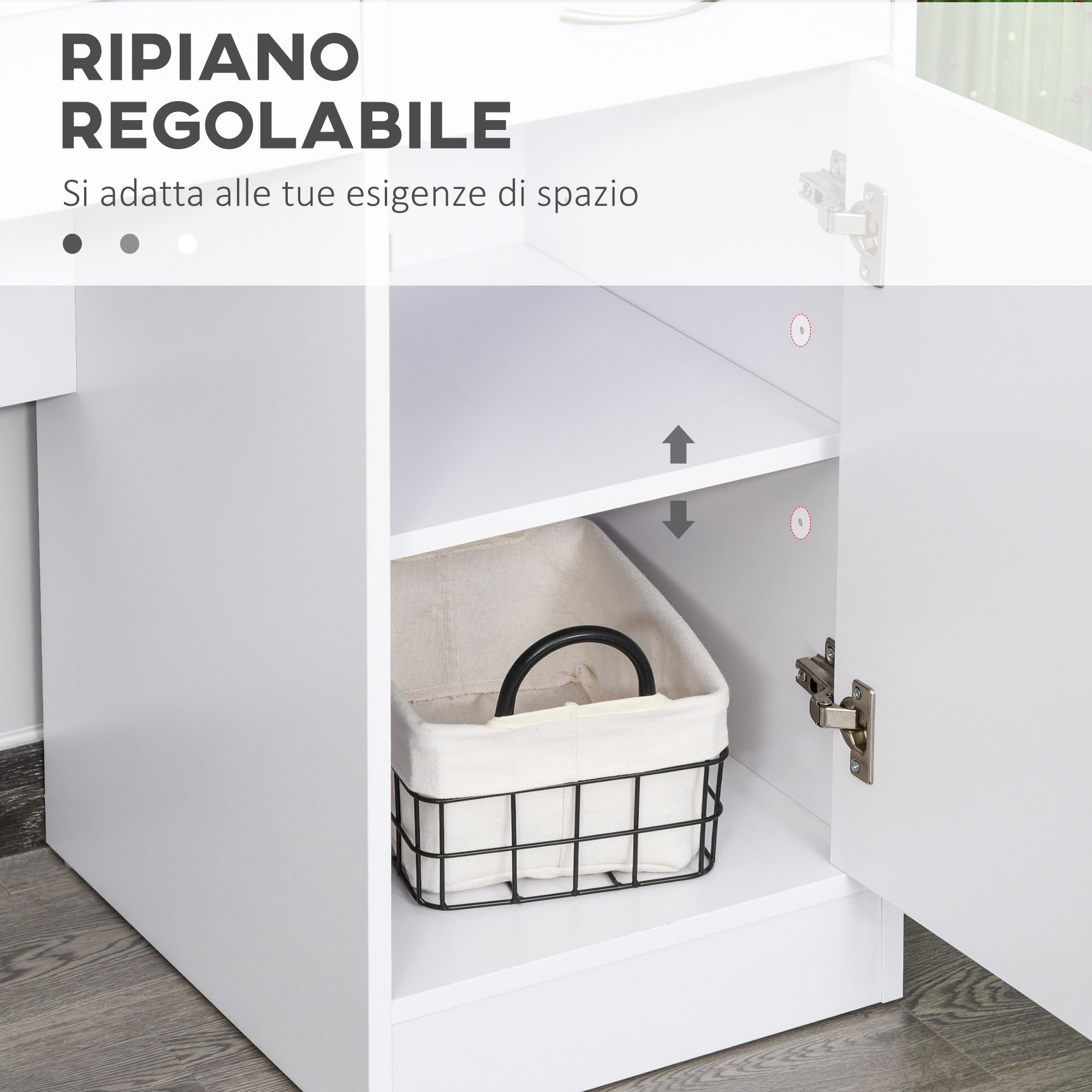 HOMCOM Scrivania Moderna per PC e Computer con 2 Cassetti e 1 Armadietto, Scrivania con Libreria Salvaspazio per Ufficio o Camera in Legno, Bianco