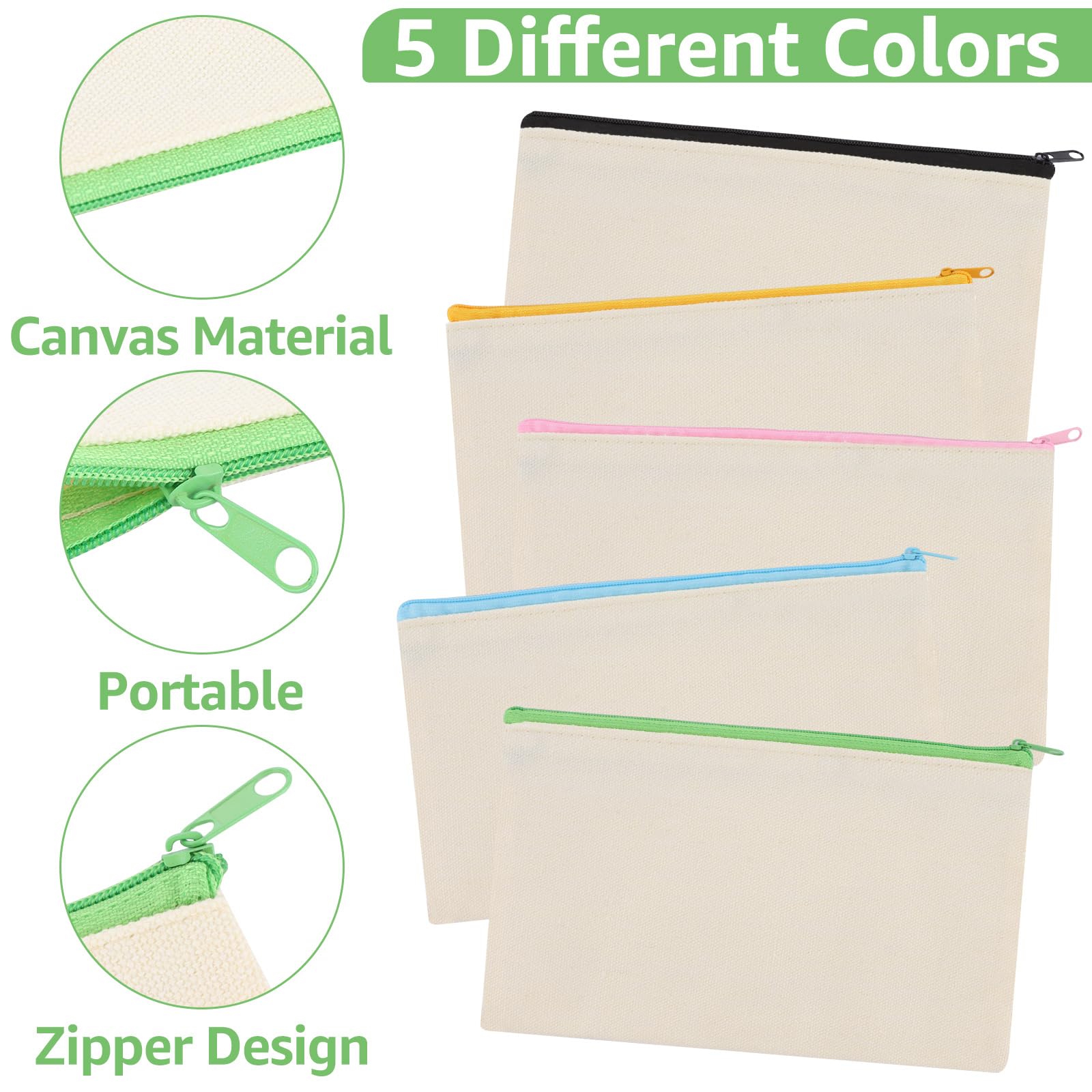 YOUNTHYE 30PCS Canvas Pencil Case, Small Canvas Bags with Zipper - Image 3